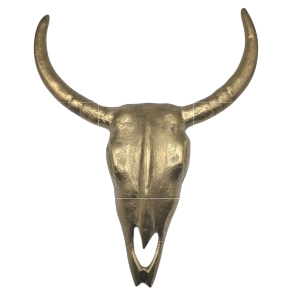 Vintage Brass Plated Longhorn Skull Metal Wall Decor Southwestern Western Bull - Picture 4 of 4